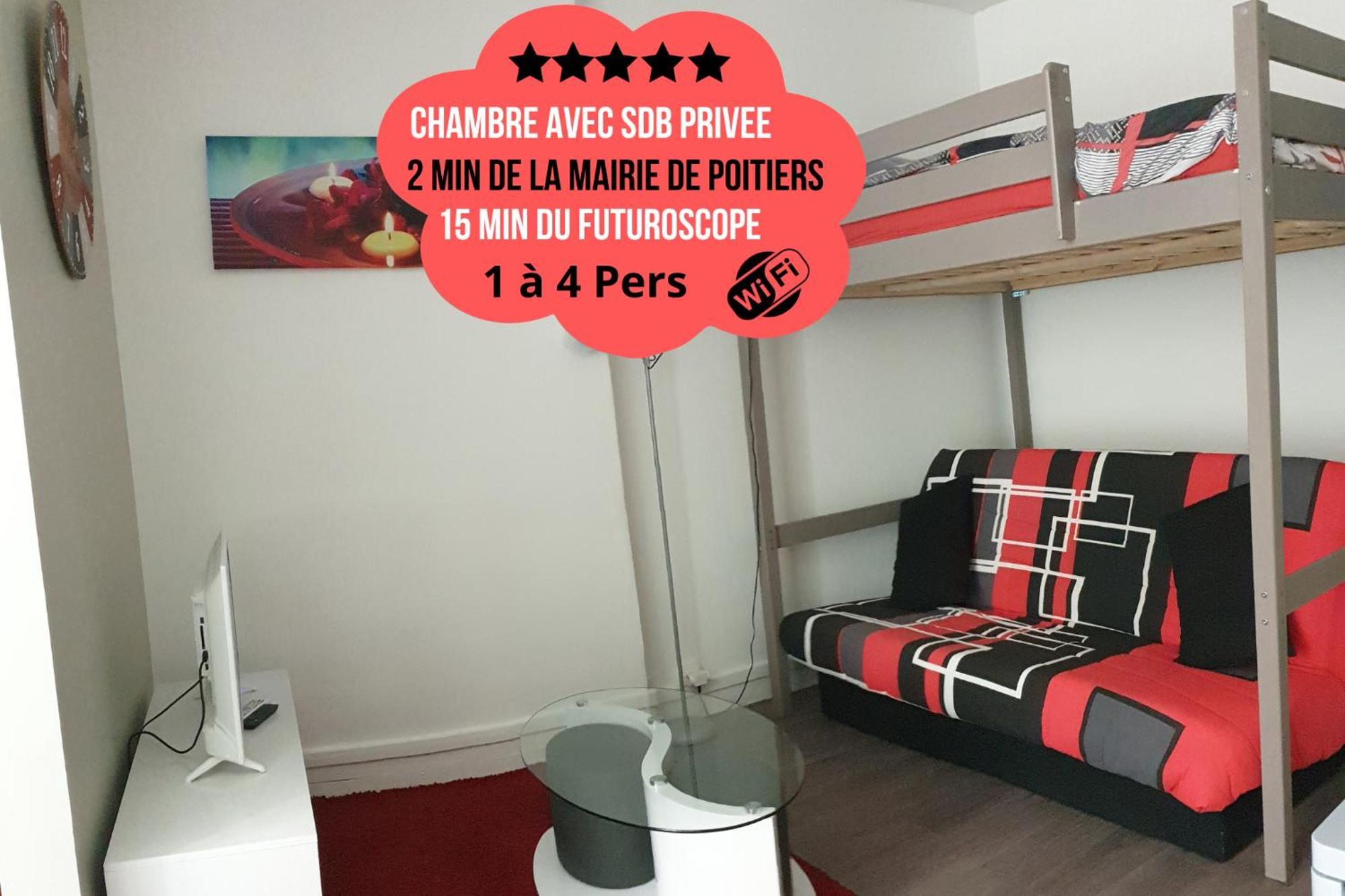 Chambres Poitiers Centre Ville - Salle De Bain, Refrigerateur, Tv Et Machine A Cafe Privatifs - Cuisine Commune - Terrasse - Hotel De Ville A 200M المظهر الخارجي الصورة