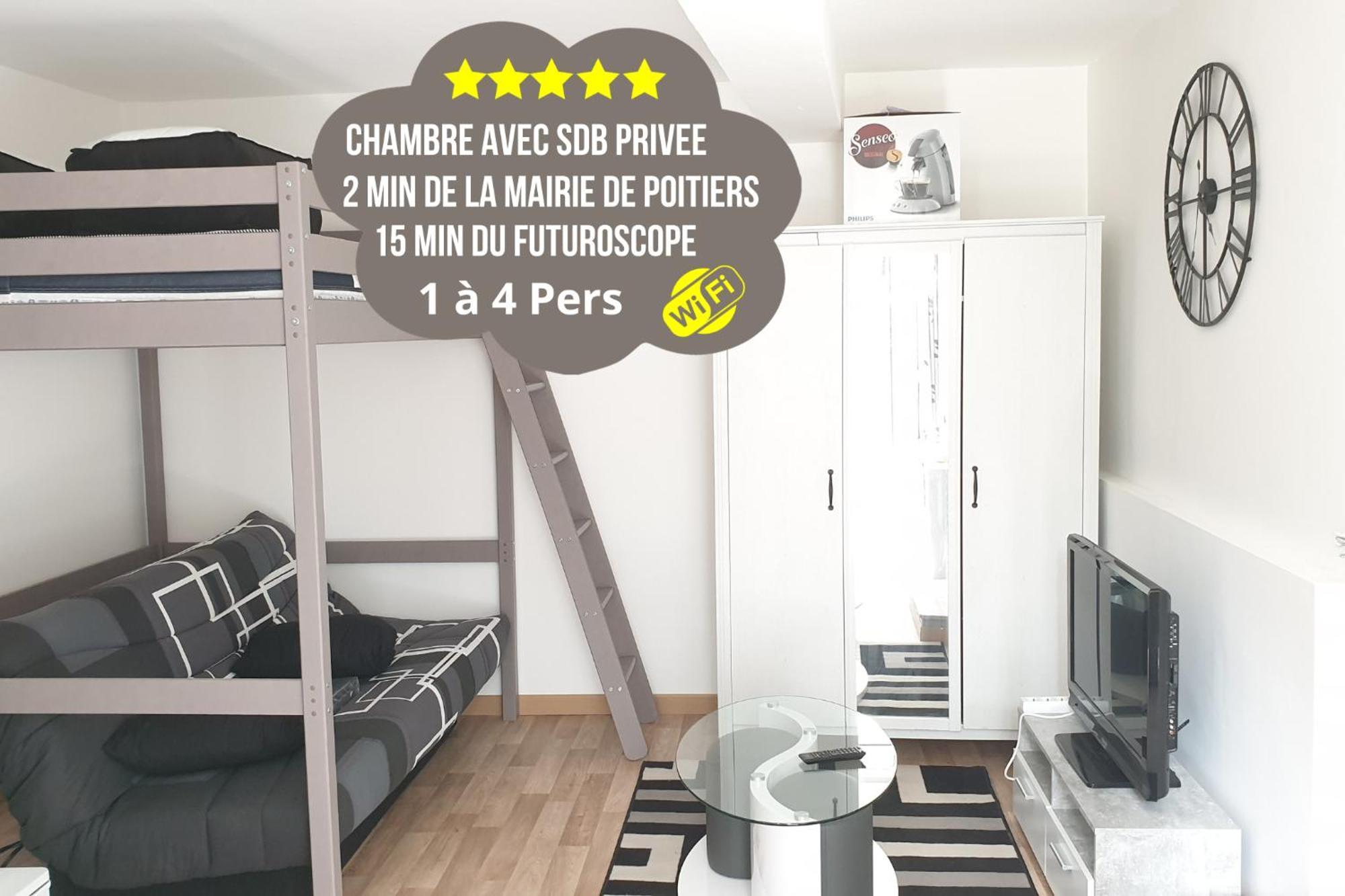 Chambres Poitiers Centre Ville - Salle De Bain, Refrigerateur, Tv Et Machine A Cafe Privatifs - Cuisine Commune - Terrasse - Hotel De Ville A 200M المظهر الخارجي الصورة